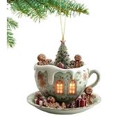 Christmas Decoration - Christmas Acrylic Ornaments, 2D Coffee Cup-Shaped Snow House Pendant for People Teenagers Bedside Table Bookshelf Workplace Car Interior Centre Bag