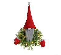 Christmas Decoration Door Gnome Wreath with LED Lights Festive Illuminated Wreath for Holiday Decor Red Artificial Advent Wreath