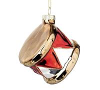 Christmas Decoration, Drum Bauble Christmas Tree Traditional Vintage Xmas Drum Ornament, Glass Red & Gold Drum Bauble, Xmas Musical Band Instrument Bauble, Retro Xmas Tree Decoration