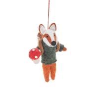 Christmas Decoration, Felt Fox with Backpack Bauble, Xmas/Autumn Wool Woodland Animal, Hanging Festive Figurine Ornament