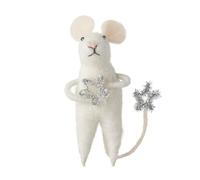 Christmas Decoration, Felt Mouse Bauble with Silver Star Tail, White Mouse with Tinsel Star Bauble, Hanging Christmas Felt Animal, Christmas Tree Bauble, Xmas White Wool Mouse Ornament