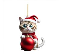 Christmas Decoration Hangs 2D Acrylic Cat Christmas Ornament Double Printing Funny Cat Pendant White Elephant for Tree Decoration Christmas White Gifts For Women Kids