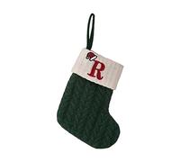 Christmas Decoration:Knitted Stocking with Green Letters Embroidered Yarn Details.Christmas Stocking Gift Bag (R, One Size)
