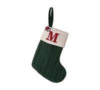 Christmas Decoration:Knitted Stocking with Green Letters Embroidered Yarn Details.Christmas Stocking Gift Bag (M, One Size)