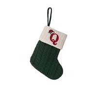Christmas Decoration:Knitted Stocking with Green Letters Embroidered Yarn Details.Christmas Stocking Gift Bag (Q, One Size)