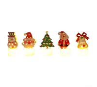 Christmas decoration LED tea light candle set of 6 with Santa Claus and tree designs, flameless and battery powered to safely enhance the ambiance of home and dining areas