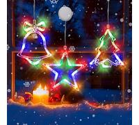 Christmas Decoration Lights, 3Pcs Christmas Window Lights Battery Powered Xmas Window Decorations Tree & Jingle Bell &Star Shaped with Suction Cup for Xmas,New Year,Balcony,Party,Indoor Outdoor Decor