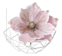 Christmas Decoration Magnolia Artificial Flower With Velvet Flocking, Realistic Cloth Build, Suitable For Holiday Displays In Homes And Office Settings(Pink)