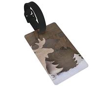 Christmas Decoration Moose Couple in Love On White Snow and Christmas Tree 2 Pcs Luggage Tags, Privacy Cover ID Label Loop and Address Card for Travel Bag Suitcase