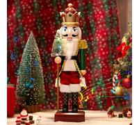 Christmas Decoration Nutcracker King Figures with LED Lights and Music ABS Nutcracker Puppet Traditional Christmas Nutcracker Figures 40cm, Kids Toy Gift Table Ornament for Home Xmas Decorations
