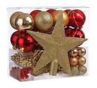 Christmas Decoration Set - 44 Piece Set - Garlands, Baubles and Tips - Gold and Red