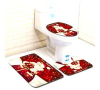 Christmas Decoration Toilet Seat Cover & Rug & Tank Cover Tissue Box Cover Set Bathroom Decor (C)