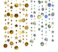 Christmas Decorations, 13ft Mirror Gold Celestial Decor Christmas Decor Matte Star Circle Garland Decorations Hanging Stars for Birthday Wedding New Year Nursery Room Window Display