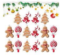Christmas Decorations, 16 Pieces Resin 3D Classic Gingerbread Christmas Decorations, Outdoor Indoor Gathering Party Holiday Family Home Festival
