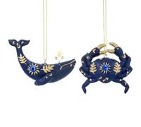Christmas Decorations, 1x Fun Novelty Animal Bauble, 1x Moon & Stars Bauble, Celestial Christmas Tree Bauble, Crab or Whale Bauble, Blue & Gold Bauble, Celestial Moon & Stars Seaside Bauble (Crab)
