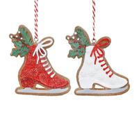 Christmas Decorations, 1x Gingerbread Biscuit Bauble, 1x Ice Skate Shoe Bauble, Gingerbread Ice Skating Shoe Bauble, Xmas Decoration, Hanging Traditional Vintage Christmas Tree Bauble (Red)