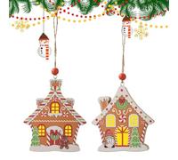 Christmas Decorations | 2 Pieces Wooden Hanging Collection with Light - House Christmas Tree Pendant for Door Handle Coat Fireplace Wall Supplies