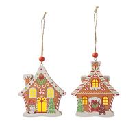 Christmas Decorations | 2 Pieces Wooden Pendant with Light - House D Christmas Tree Ornaments - for Fireplace Window Wall Party Supplies and Home