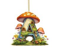 Christmas Decorations 26 Letter Acrylic Pendant Cute Cartoon Mushroom Castle Christmas Tree Decor for Home Door Windows Xmas Party Decoration (A)