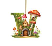 Christmas Decorations 26 Letter Acrylic Pendant Cute Cartoon Mushroom Castle Christmas Tree Decor for Home Door Windows Xmas Party Decoration (W)