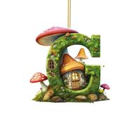 Christmas Decorations 26 Letter Acrylic Pendant Cute Cartoon Mushroom Castle Christmas Tree Decor for Home Door Windows Xmas Party Decoration (G)