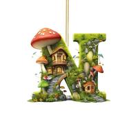 Christmas Decorations 26 Letter Acrylic Pendant Cute Cartoon Mushroom Castle Christmas Tree Decor for Home Door Windows Xmas Party Decoration (N)