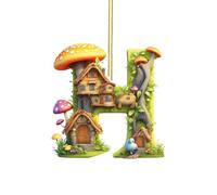 Christmas Decorations 26 Letter Acrylic Pendant Cute Cartoon Mushroom Castle Christmas Tree Decor for Home Door Windows Xmas Party Decoration (H)