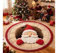 Christmas Decorations 3D Rug, Xmas Optical Illusion Rugs, Xmas Tree Optical Illusion Rugs,Santa Claus Reindeer Round Mat,Cute Non-Slip Rug for Winter Holiday Decorations, 40x40cm