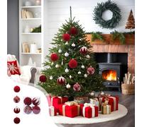 Christmas Decorations - 4 Pcs Flocked Snowflake Patterns Velvet Christmas Balls, Plastic Decorative Pendant, Not Easy to Fade & Reusable, Tree Hanging Ornaments 2.4 Inch