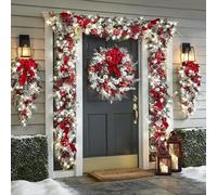 Christmas Decorations 4-Piece Set, Christmas Garland, Wreath and Set of 2 Entrance Upside Down Tree, Hanging Door Frame White Christmas Decorations for Home Front Door Indoor Outdoor Entryway Shop