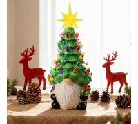 Christmas Decorations - 8” Lighted Up Gnomes Resin Christmas Tree, Gnome Christmas Tree with Multicolored Lights, Small Mini Prelit Xmas Holiday Decor for Tabletop Home Room Table Fireplace Office