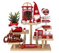 Christmas Decorations 8 PCS Tiered Tray Decor Set, Cute Tabletop Christmas Decor for Home Office Shelf Mantel Coffee Bar Xmas Table Centerpieces Tray Objects Holiday Decoration Set