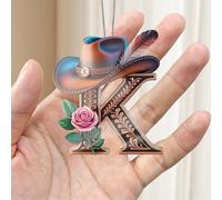 Christmas Decorations A-Z Crystal Hanging, Cowboy Hat Letter K Handmade Christmas Ornaments, Car & Home Decoration - School Acrylic Decor, Gift Exchange for Friends, Classroom, Schoolmate A11