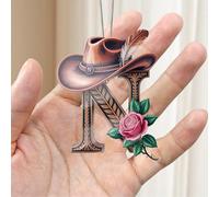 Christmas Decorations A-Z Crystal Hanging, Cowboy Hat Letter N Handmade Christmas Ornaments, Car & Home Decoration - School Acrylic Decor, Gift Exchange for Friends, Classroom, Schoolmate A14