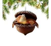 Christmas Decorations Acorn with Animals, 2D Acrylic Christmas Tree Decoration - Animal Pendant for Parties, for Nature Lovers, Car Rearview Mirror, Wall, Door, Winter Home F