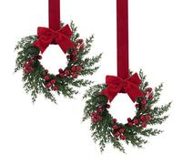 Christmas Decorations Artificial Wreaths for Front Door,Large Elegant Wreath,Mini Wreath with Artificial Red Berries and Ribbon Bow Small Xmas Reef for Cabinets Window Wall Holiday Decor