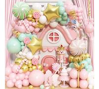 Christmas Decorations Balloons Arch Kit, Pastel Pink Green White Gold Balloons with Star Peppermint Candy Cane Foil Balloon for Xmas Gingerbread Nutcracker Baby Shower Birthday Party Decor