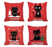 Christmas Decorations cat Cushion Covers 50 x 50 Set Of 4, Square Velvet black Winter Cushion Covers, Decorative Pillows For Home Christmas Decor, Cushions With Invisible Zip, Machine Washable Q-305