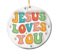 Christmas Decorations - Christian Gifts for Women, Double-Sided Printed Ceramic Ornament, for Women, Religious Christmas Ornaments for Mom, Dad, Family (Jesus Loves You)