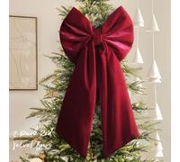 Christmas Decorations - Christmas Bows - 2 Pack 36x18 Inches Large Red Velvet Christmas Tree Topper - Burgundy Ribbon Gift Bows - Xmas Decor for Indoor Outdoor Home Wreaths Mantle Front Door Wedding