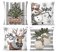 Christmas Decorations Christmas Cushion Covers 18x18 Inch Grey White 45 x 45cm Set Of 4,Xmas Cushion Covers Stag Snowflake Decorations Throw Pillow Cover Party Family Winter Decor Throw Pillow Cover