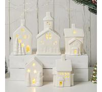 Christmas Decorations, Christmas Decorations Indoor - Christmas Village Lighted Ceramic Houses, White Xmas Holiday Farmhouse Rustic Decor for Home Tabletop Mantel Shelf Decor