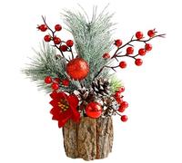 Christmas Decorations Christmas Flowers Red Berry Pine Cone Greenery Tree Mini with Artificial Bark Pot for Home Indoor Fireplace Decor