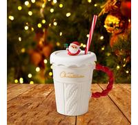 Christmas Decorations Christmas Mug Tree Ceramic Water Cup High Sweater with Lid Straw Ceramic Cup Couple (B, 8X11cm)