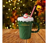 Christmas Decorations Christmas Mug Tree Ceramic Water Cup High Sweater with Lid Straw Ceramic Cup Couple (C, 8X11cm)