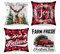Christmas Decorations Christmas Pillow Covers 18 x 18 Inches Set of 4 - Xmas Series Cushion Pillow Cover for Sofa Home Decor Zippered Square Pillowcase