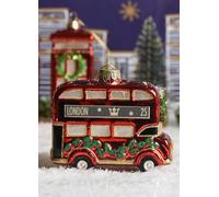Christmas Decorations, Christmas Tree Bauble, Novelty Fun Traditional London Bus Bauble, Red Bauble, Quirky Glass Vintage Red Double Decker Bus Bauble, Antique Festive London Bus Bauble