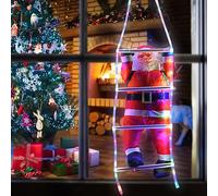 Christmas Decorations Climbing Santa Claus on Ladder with Lights Santa Claus Climbing on Rope Ladder Christmas LED Ladder Lights Santa Claus Doll Toy Xmas Tree Figurine Ornament (Colorful Light)