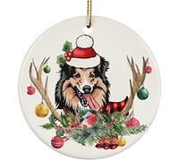 Christmas Decorations Cute Shetland Sheepdog Dog Ceramic Christmas Ornaments Hanging Decorations With Lanyard For Family Holiday Indoor