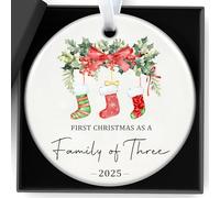 Christmas Decorations, Double-Sided Personalised Christmas Tree Decorations Our First Chrismas As A Family Of Three Ornament Family Ceramic Xmas Bauble For New Parents Couples Newborn Girls Boys Gift